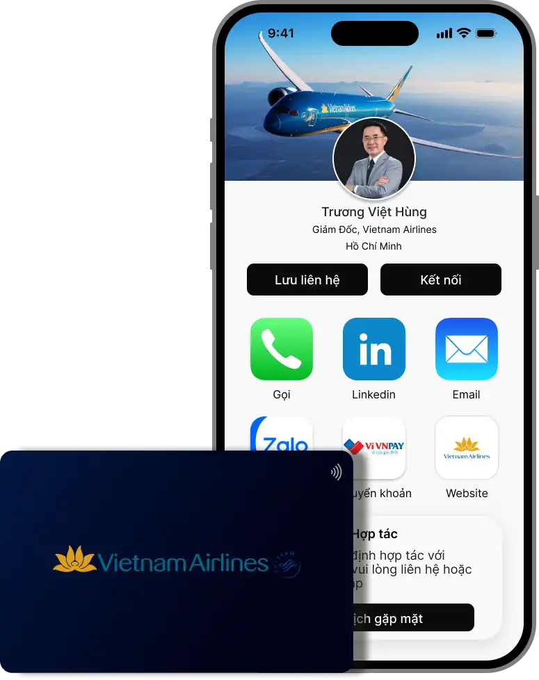 Card Visit thông minh và Card Visit điện tử được hiển thị trên điện thoại cho Air Vietnam