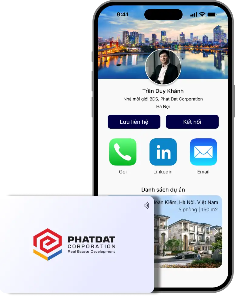 Card Visit thông minh và Card Visit điện tử được hiển thị trên điện thoại cho Phat